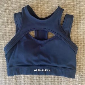 Alphalete Surface Keyhole Bra Blue Double Front Strap Padded Active Gym XS